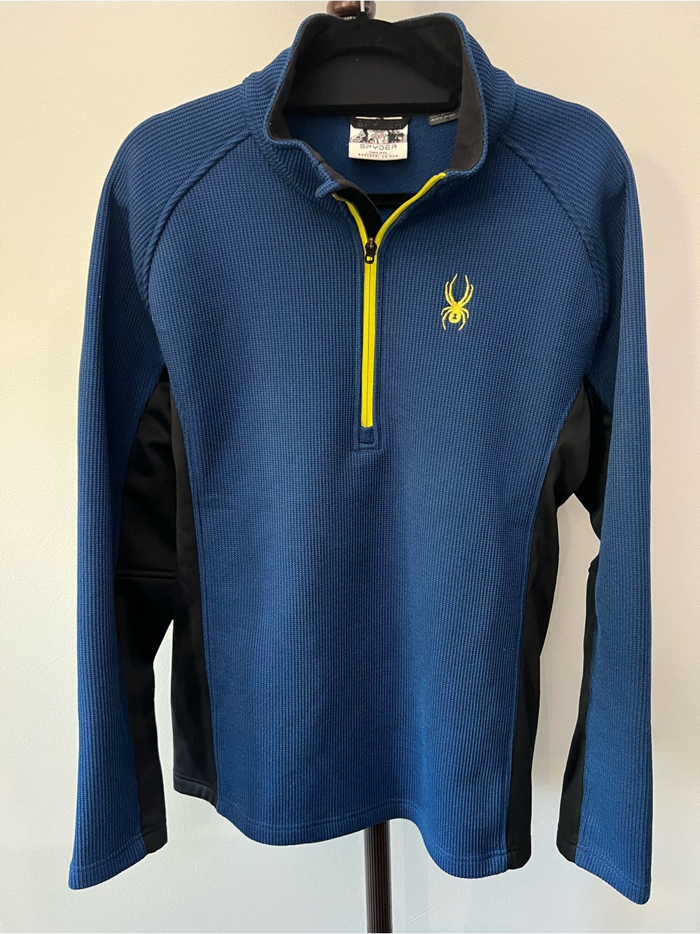 Spyder Men’s Blue Zip-Up Sweater with Yellow Accent